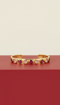 Gold Open Cuff Bracelet with Gemstones