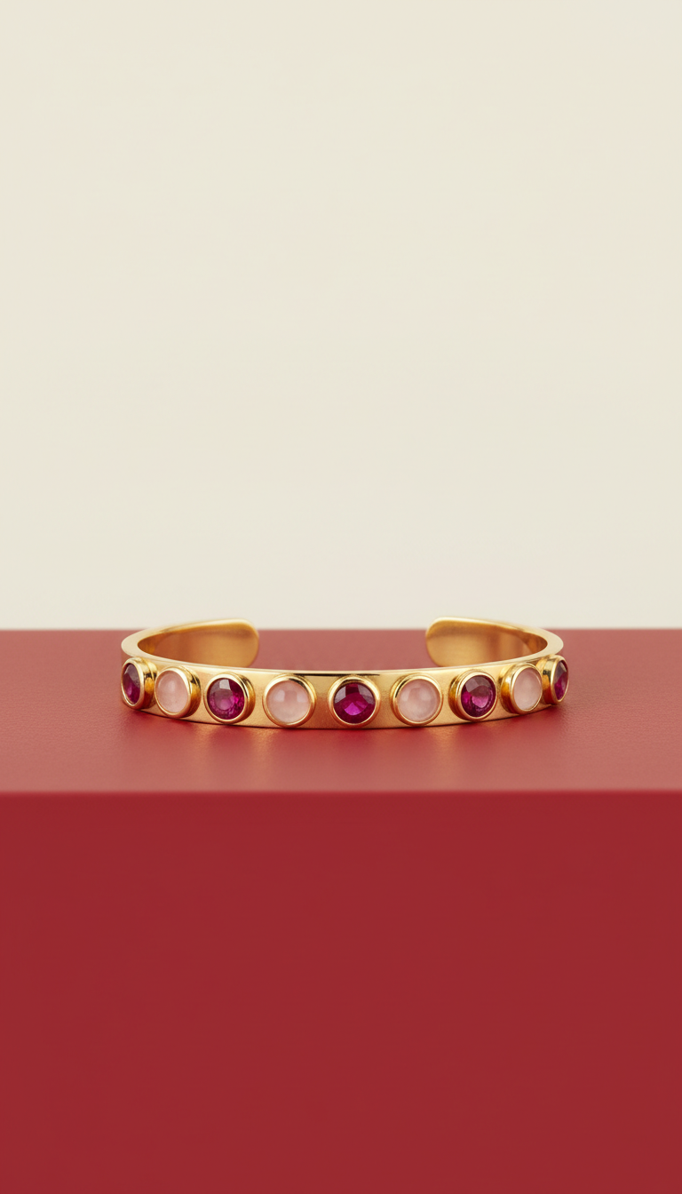 Gold Open Cuff Bracelet with Gemstones