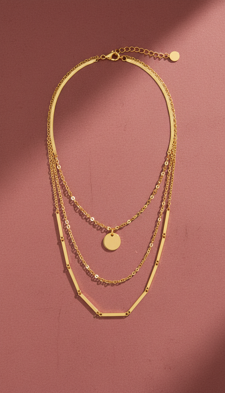 Layered Gold Necklace with Interlocking Chains