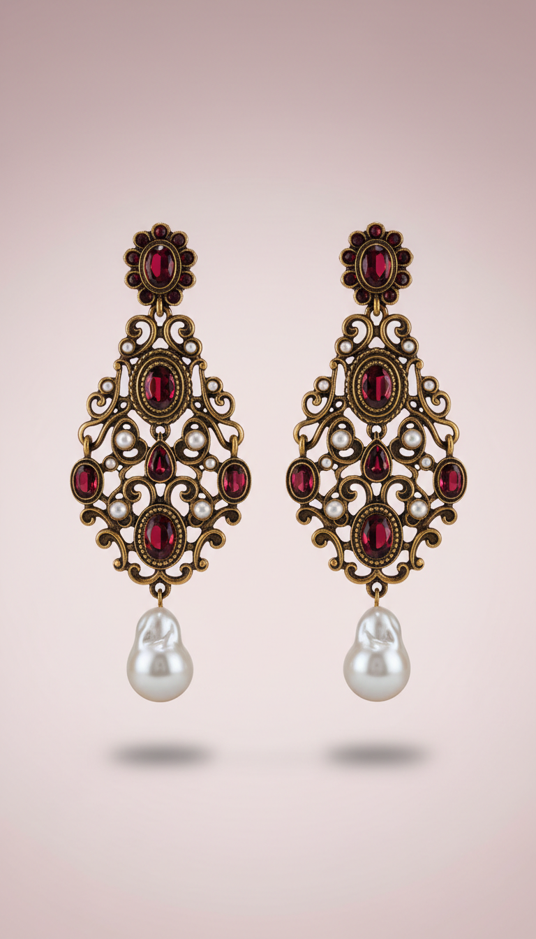 Baroque Motif Gold Statement Earrings II Cheri